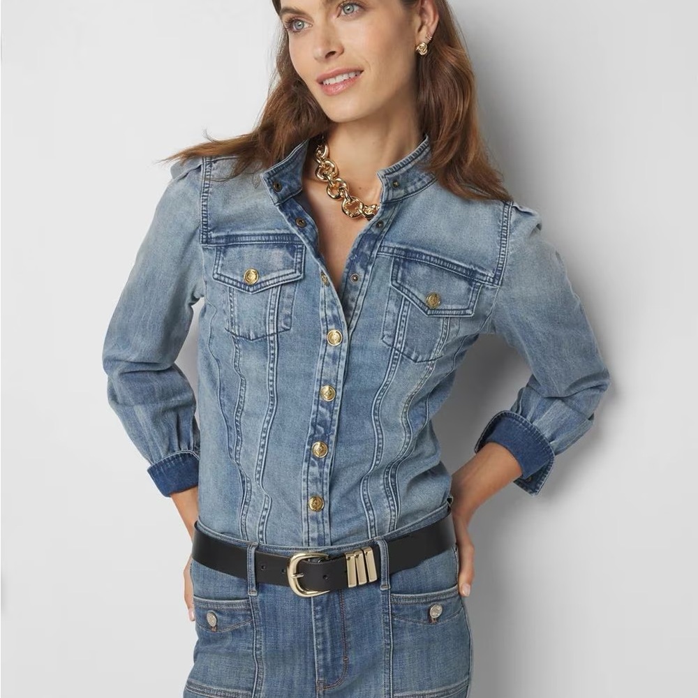 White House Black Market Denim Button-Up